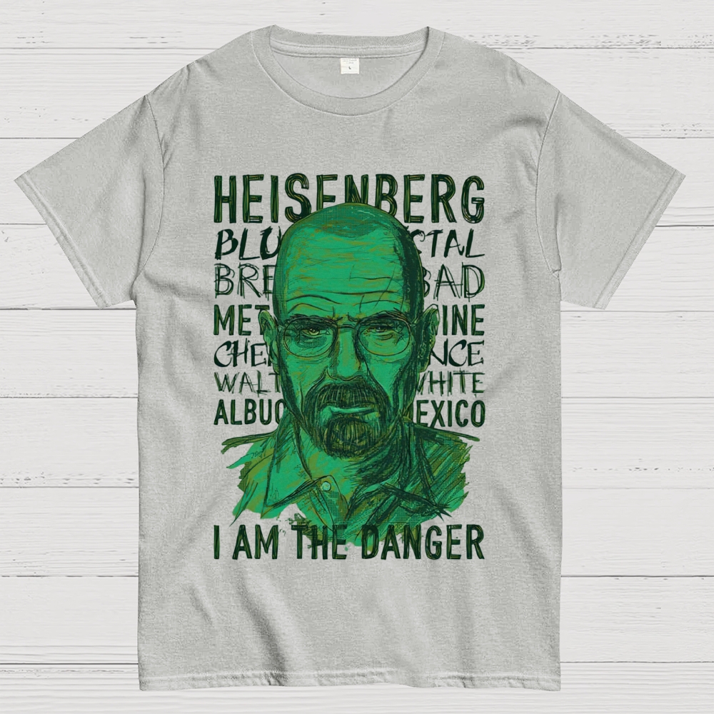 Green Sketch Science Themed Portrait Graphic Cotton T-Shirt 