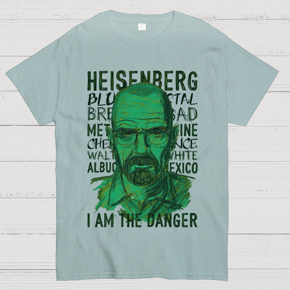 Green Sketch Science Themed Portrait Graphic Cotton T-Shirt 