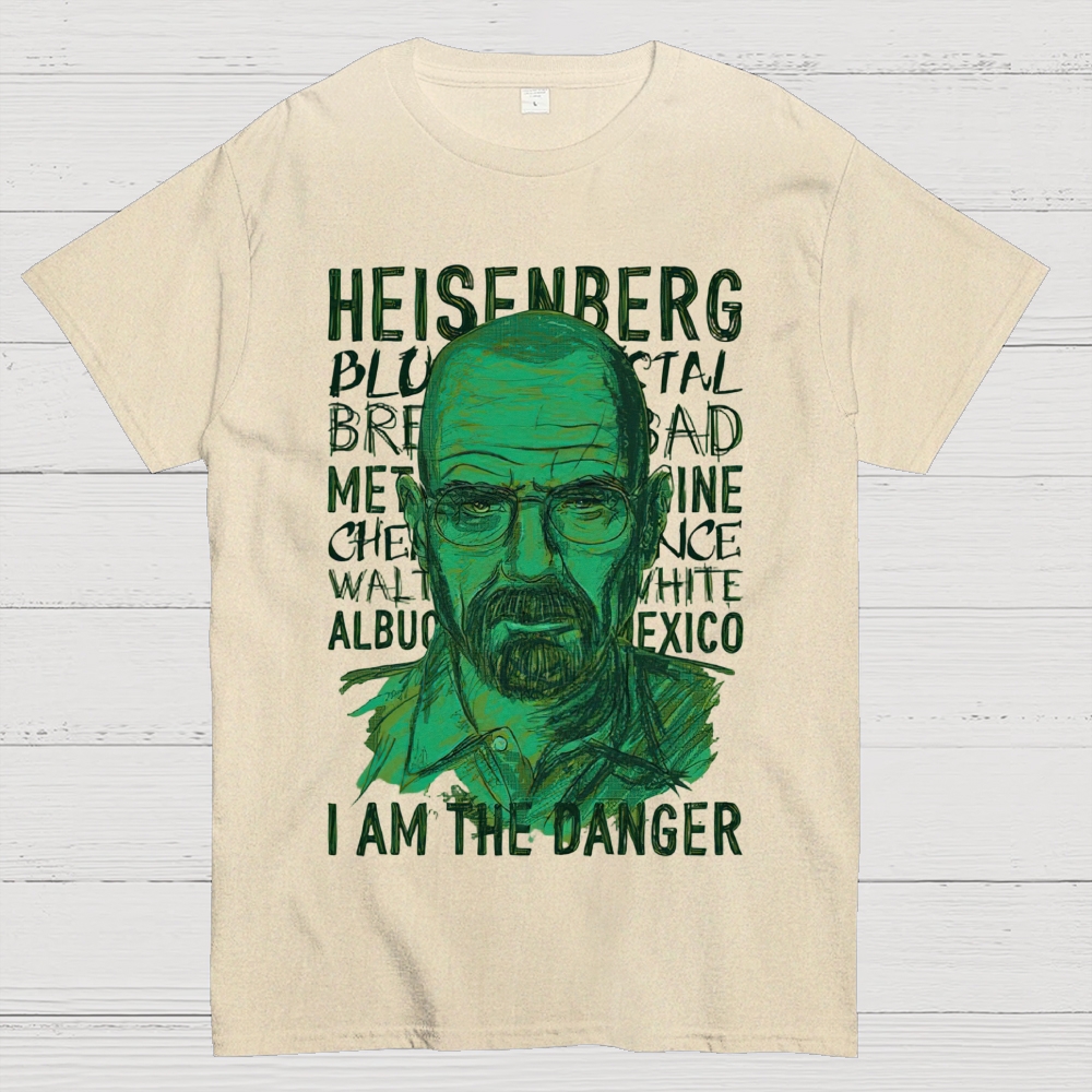 Green Sketch Science Themed Portrait Graphic Cotton T-Shirt 