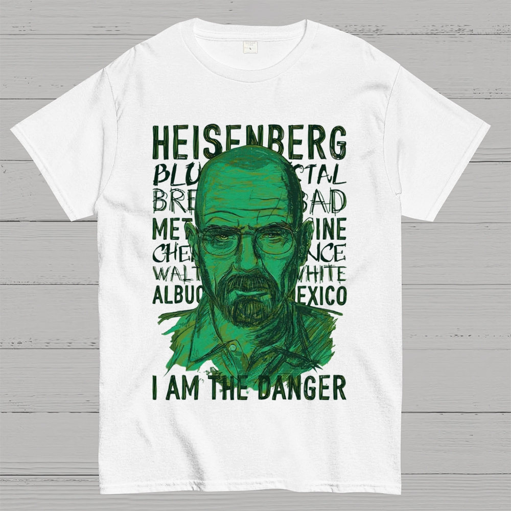 Green Sketch Science Themed Portrait Graphic Cotton T-Shirt 