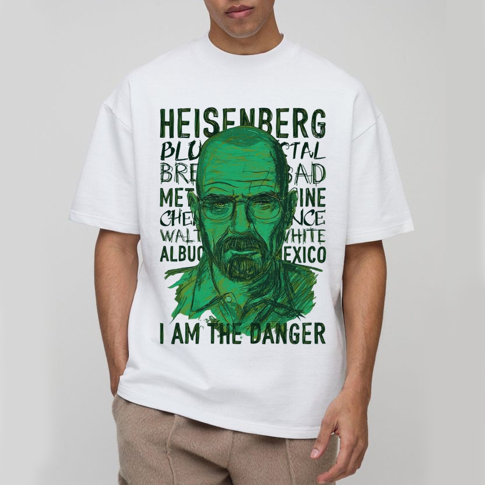 Green Sketch Science Themed Portrait Graphic Cotton T-Shirt 