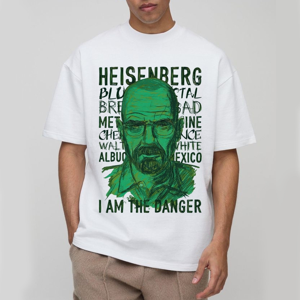 Green Sketch Science Themed Portrait Graphic Cotton T-Shirt 