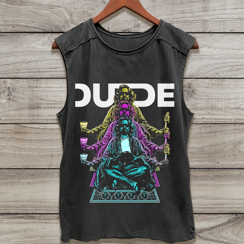 Color Gradient Meditative Figure DUDE Washed Tank Top