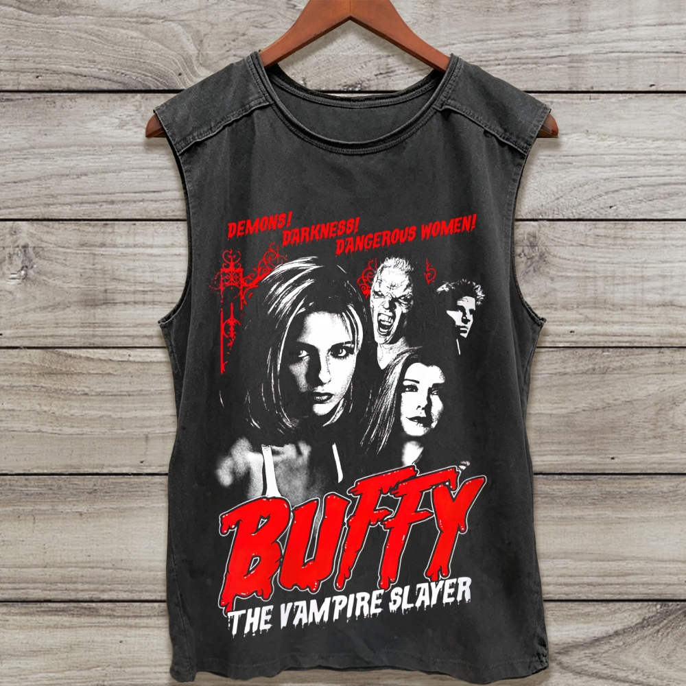 Horror Style Character Collage Washed Tank Top