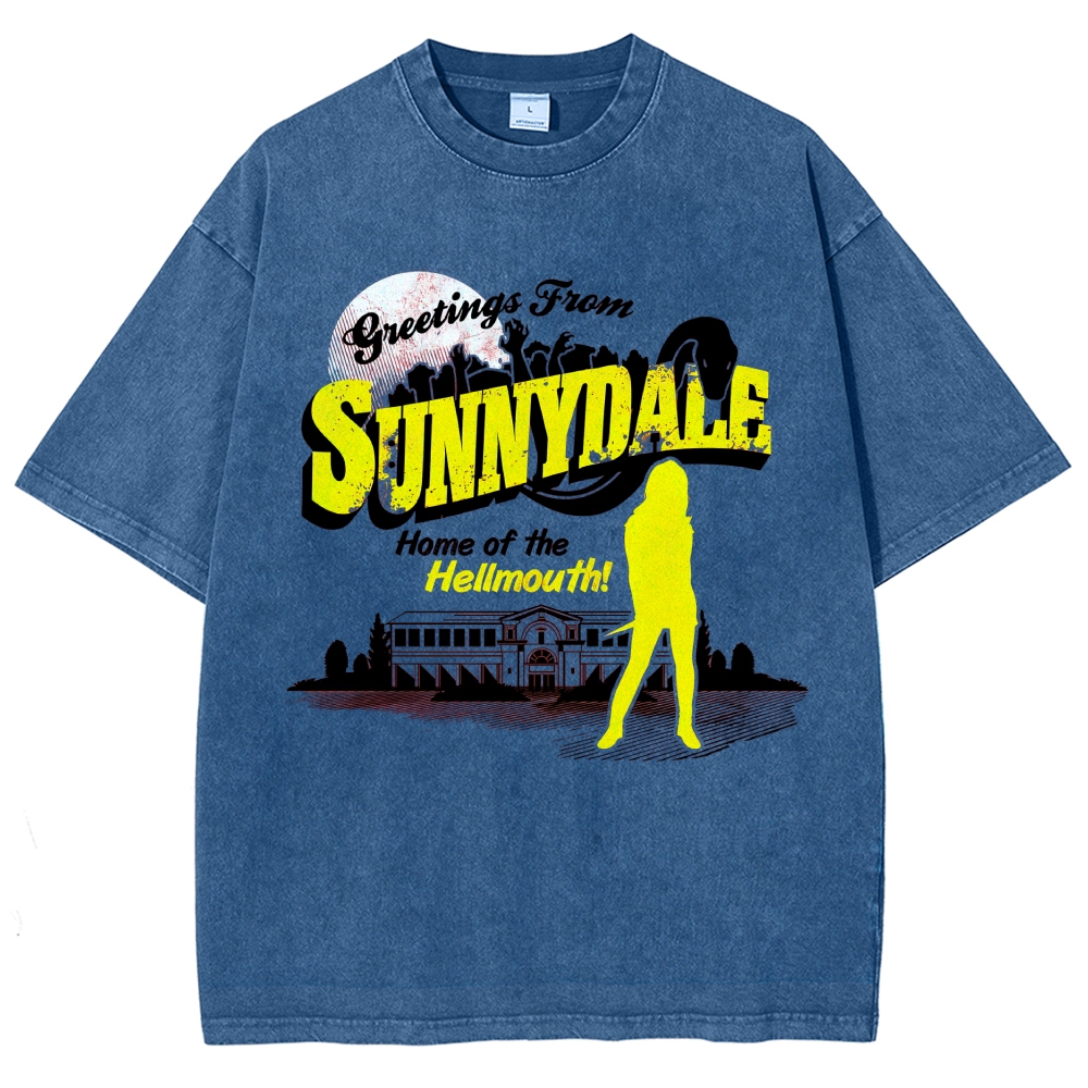  Green Sunnydale Hellmouth Graphic Washed T-Shirt