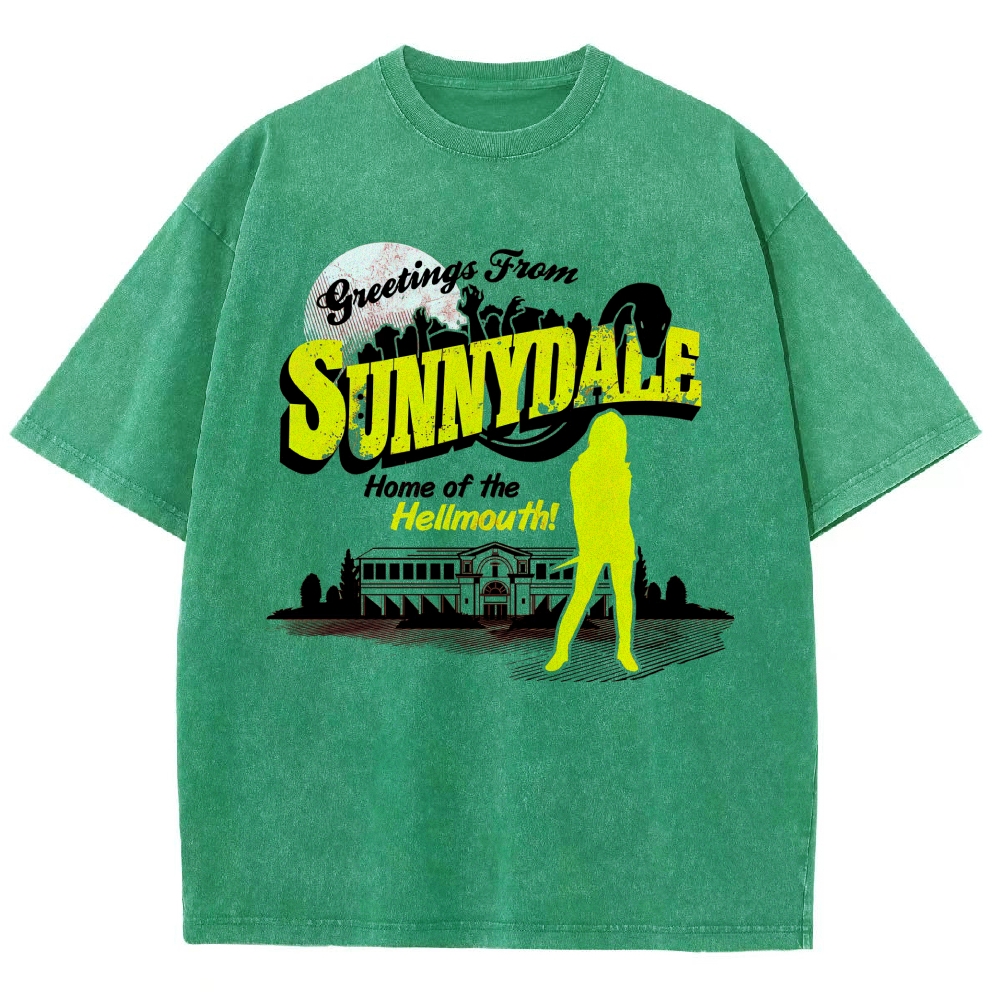  Green Sunnydale Hellmouth Graphic Washed T-Shirt
