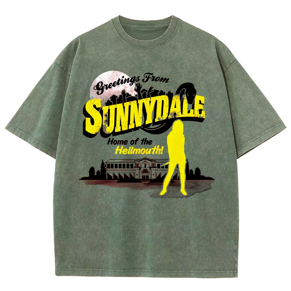  Green Sunnydale Hellmouth Graphic Washed T-Shirt