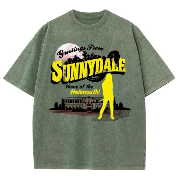  Green Sunnydale Hellmouth Graphic Washed T-Shirt