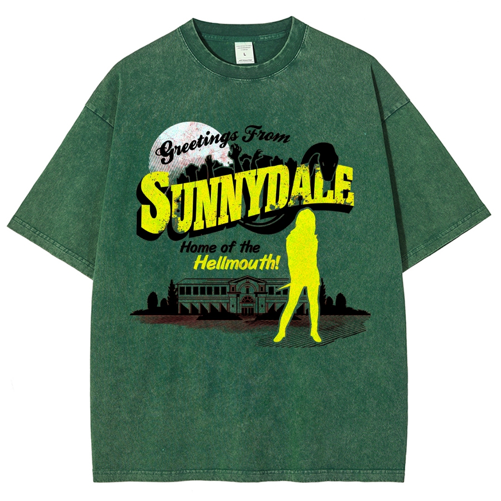  Green Sunnydale Hellmouth Graphic Washed T-Shirt