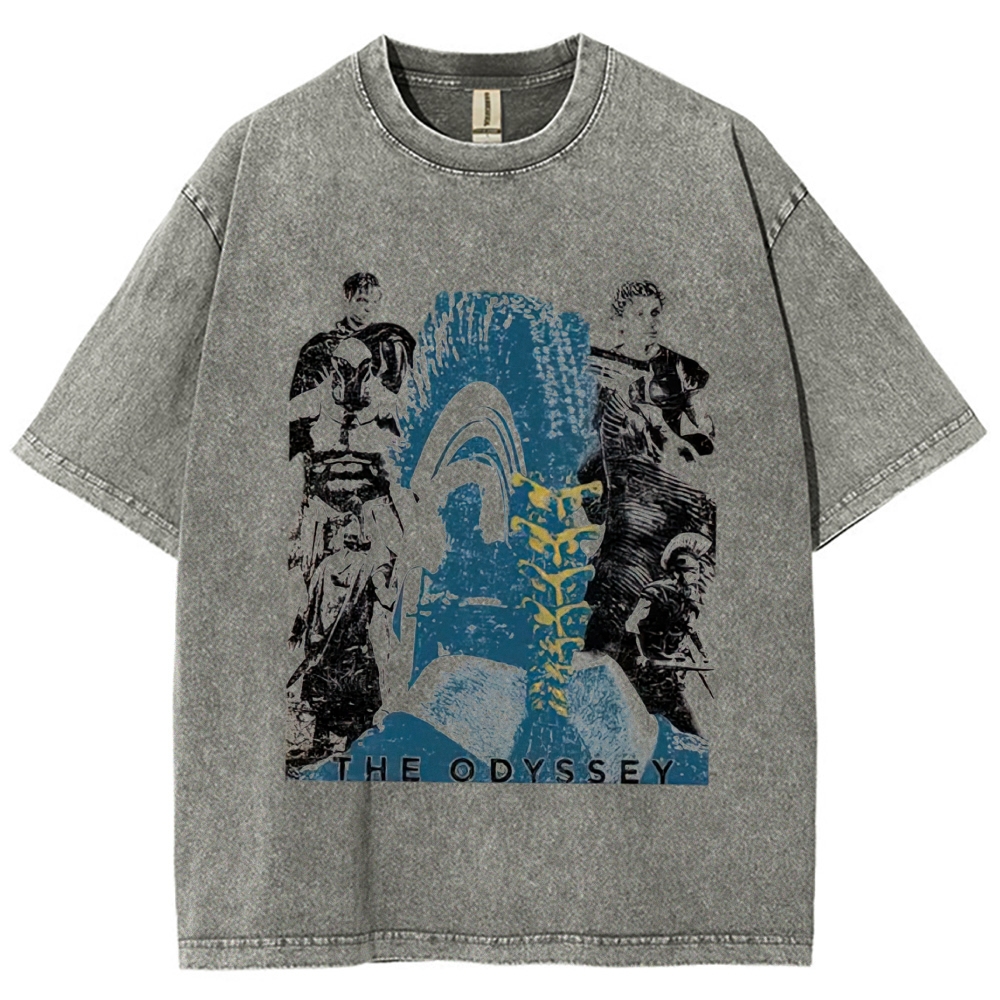 Faded Beige Ancient Epic Character Collage Print Washed T-Shirt