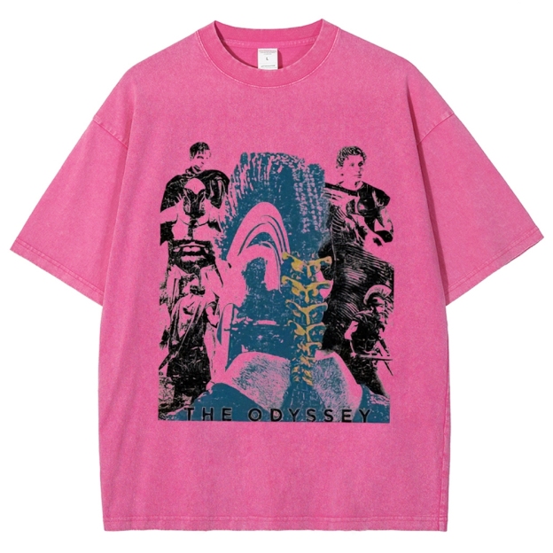 Faded Beige Ancient Epic Character Collage Print Washed T-Shirt