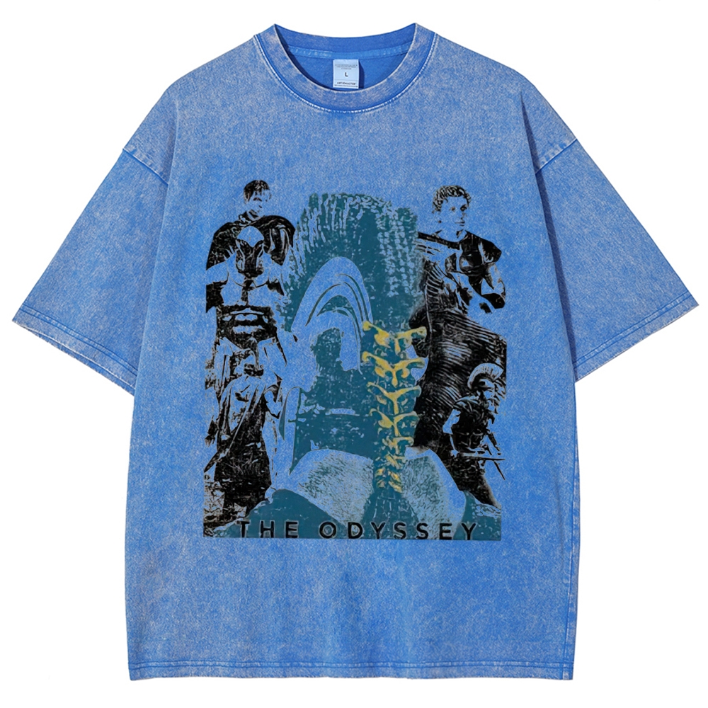 Faded Beige Ancient Epic Character Collage Print Washed T-Shirt