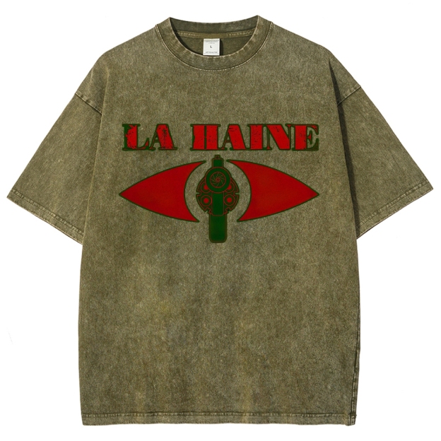 Faded Beige Ancient Epic Character Collage Print Washed T-Shirt