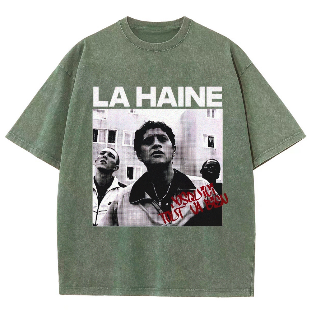 Red Green Eye Gun Symbol Streetwear Washed T-Shirt