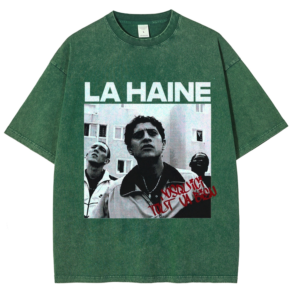 Red Green Eye Gun Symbol Streetwear Washed T-Shirt