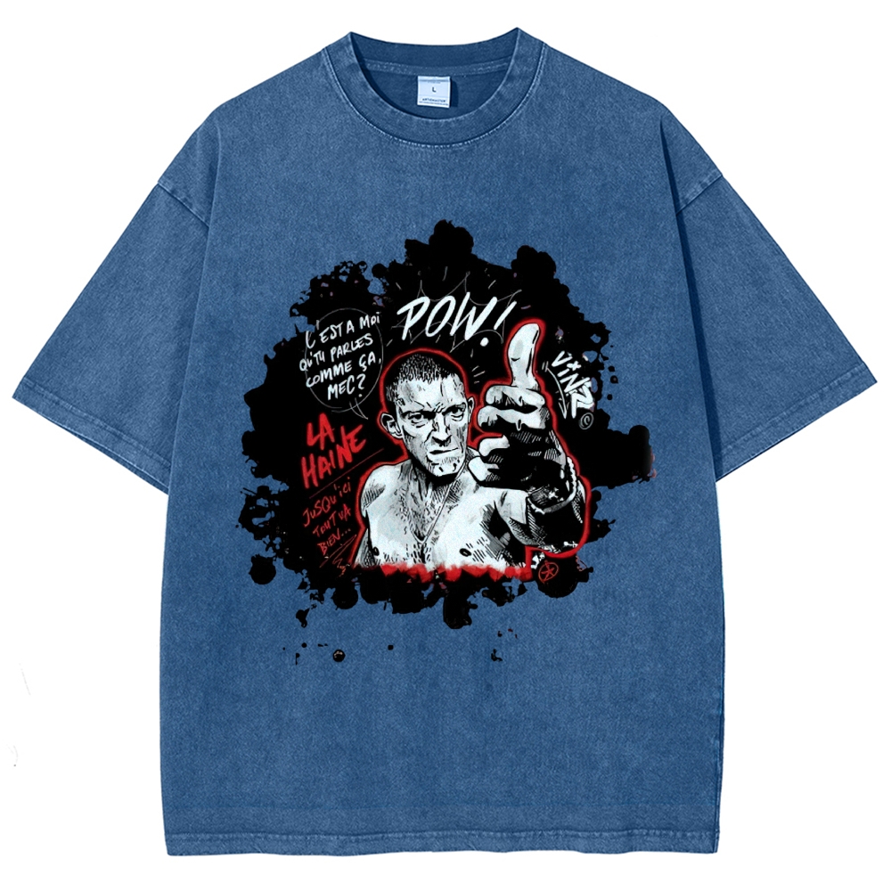 Classic Urban Youth Character Photo Print Washed T-Shirt