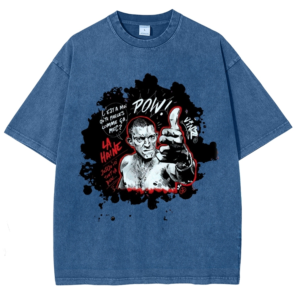 Classic Urban Youth Character Photo Print Washed T-Shirt