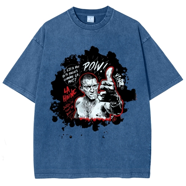 Classic Urban Youth Character Photo Print Washed T-Shirt