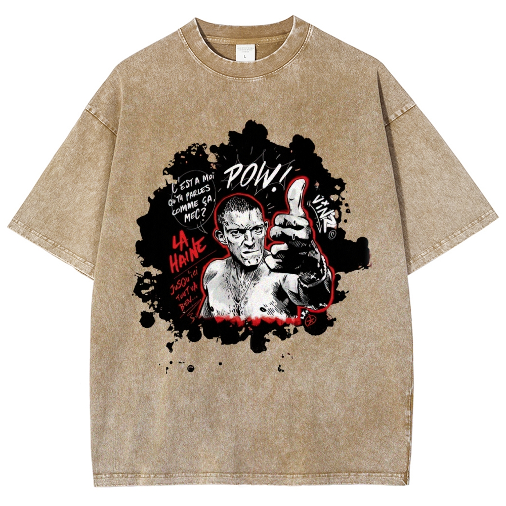 Classic Urban Youth Character Photo Print Washed T-Shirt