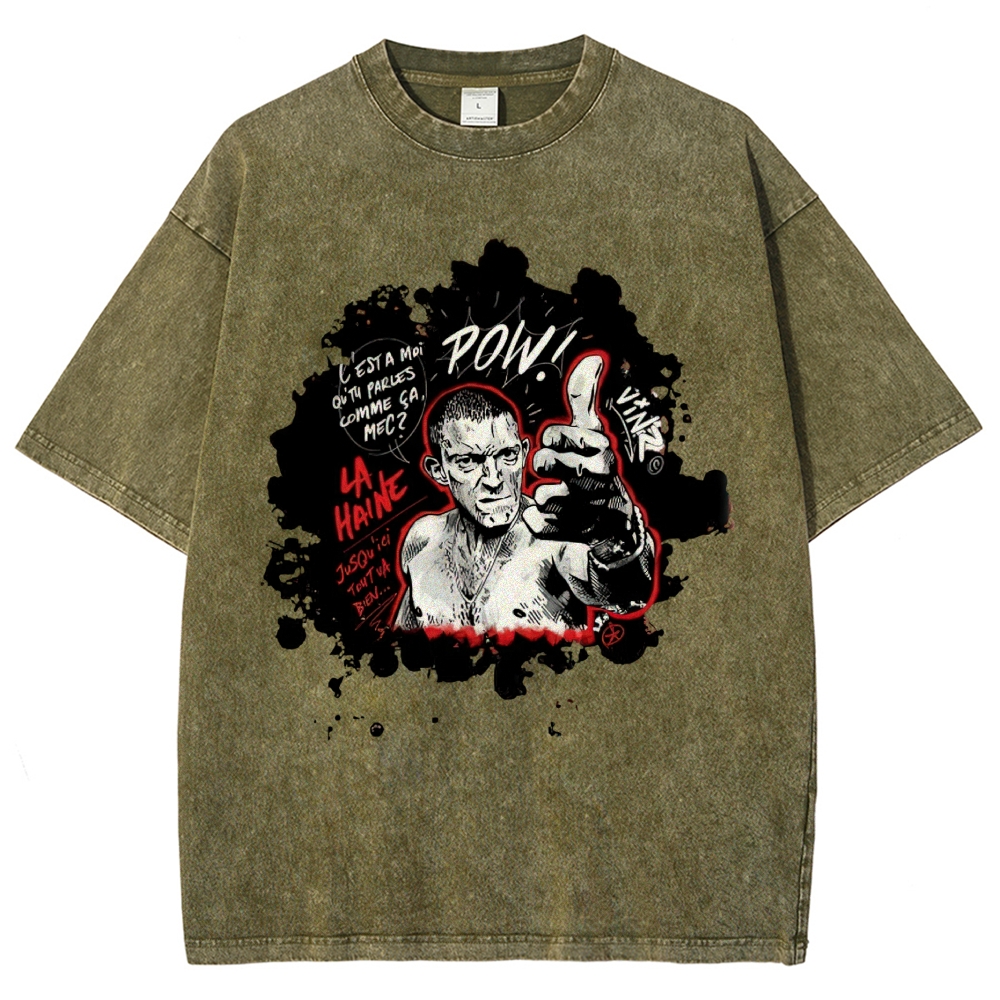 Classic Urban Youth Character Photo Print Washed T-Shirt
