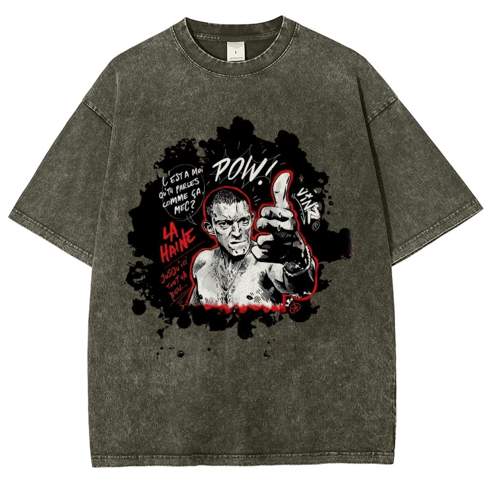 Classic Urban Youth Character Photo Print Washed T-Shirt