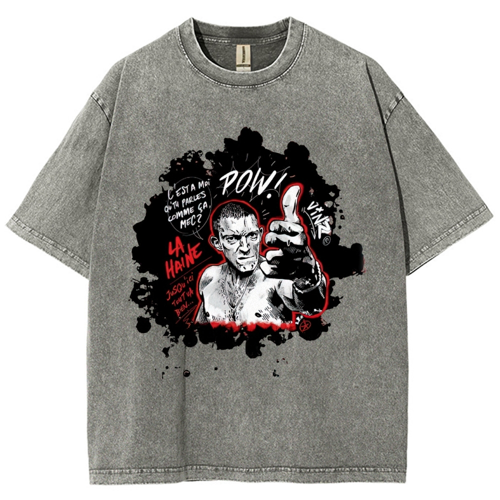Classic Urban Youth Character Photo Print Washed T-Shirt