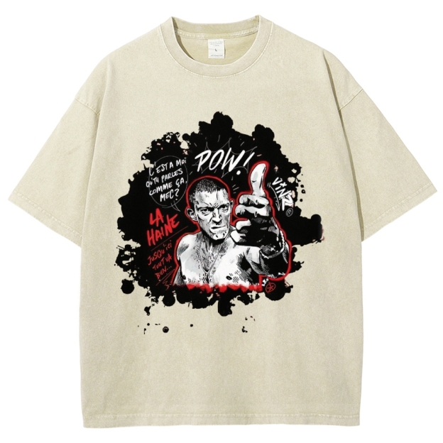 Classic Urban Youth Character Photo Print Washed T-Shirt