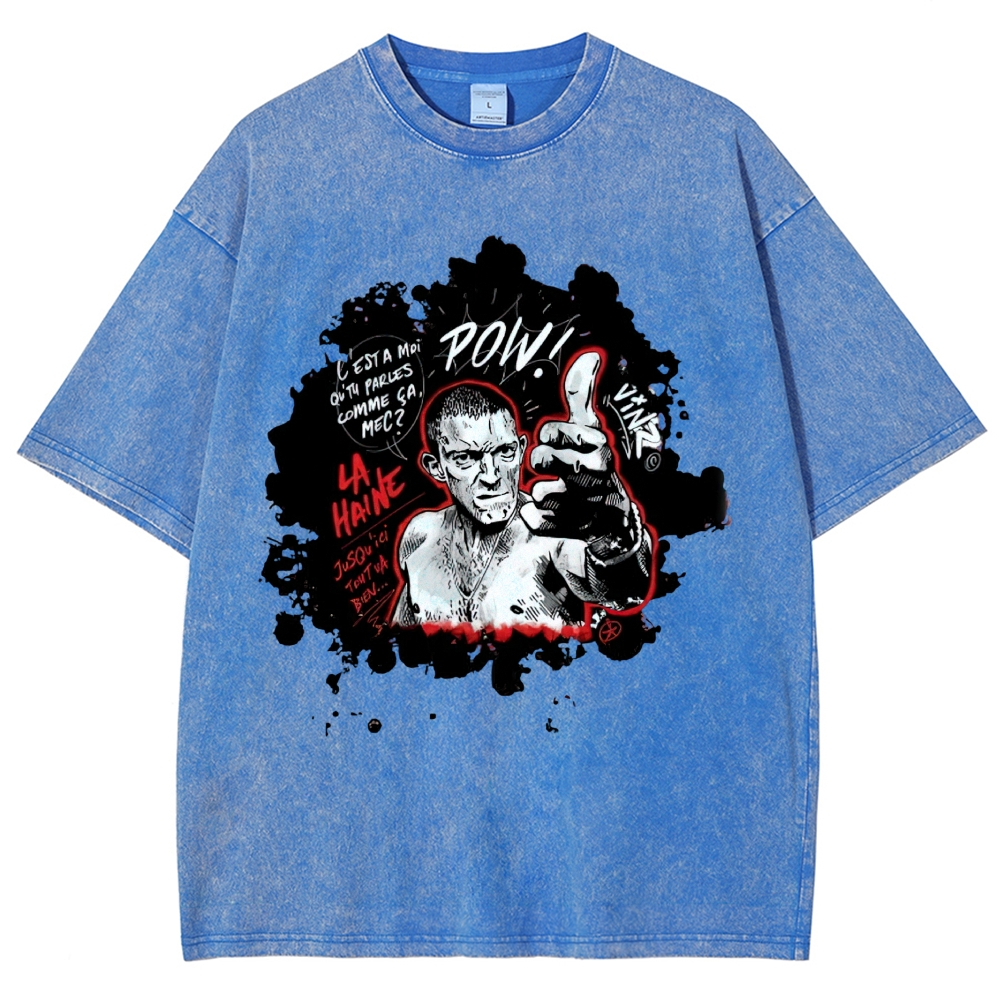Classic Urban Youth Character Photo Print Washed T-Shirt