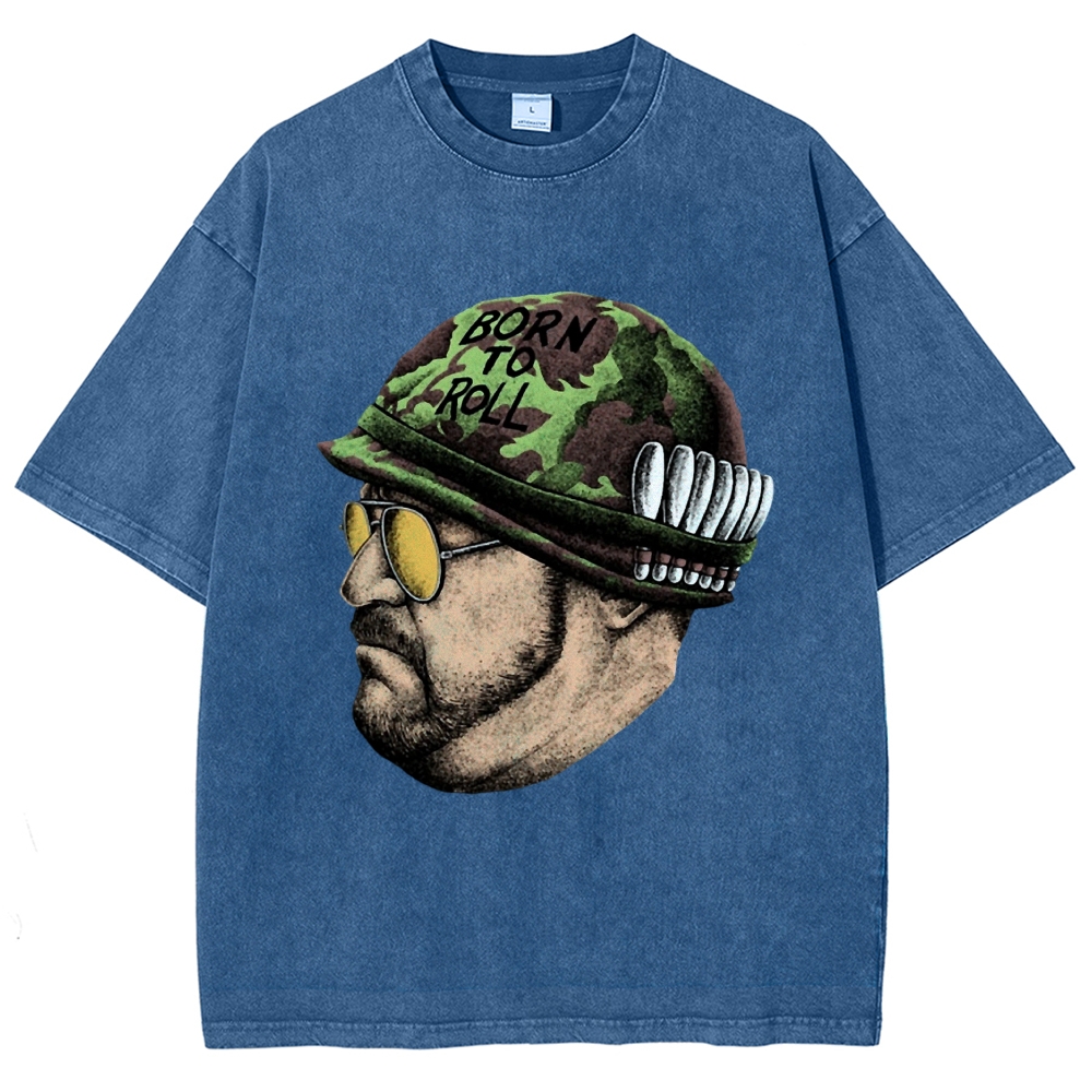 Tan Soldier Helmet Portrait Graphic Washed T-Shirt