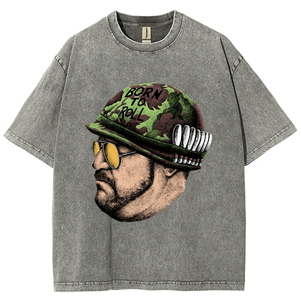 Tan Soldier Helmet Portrait Graphic Washed T-Shirt