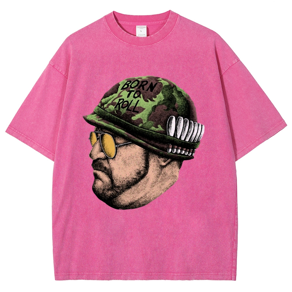 Tan Soldier Helmet Portrait Graphic Washed T-Shirt