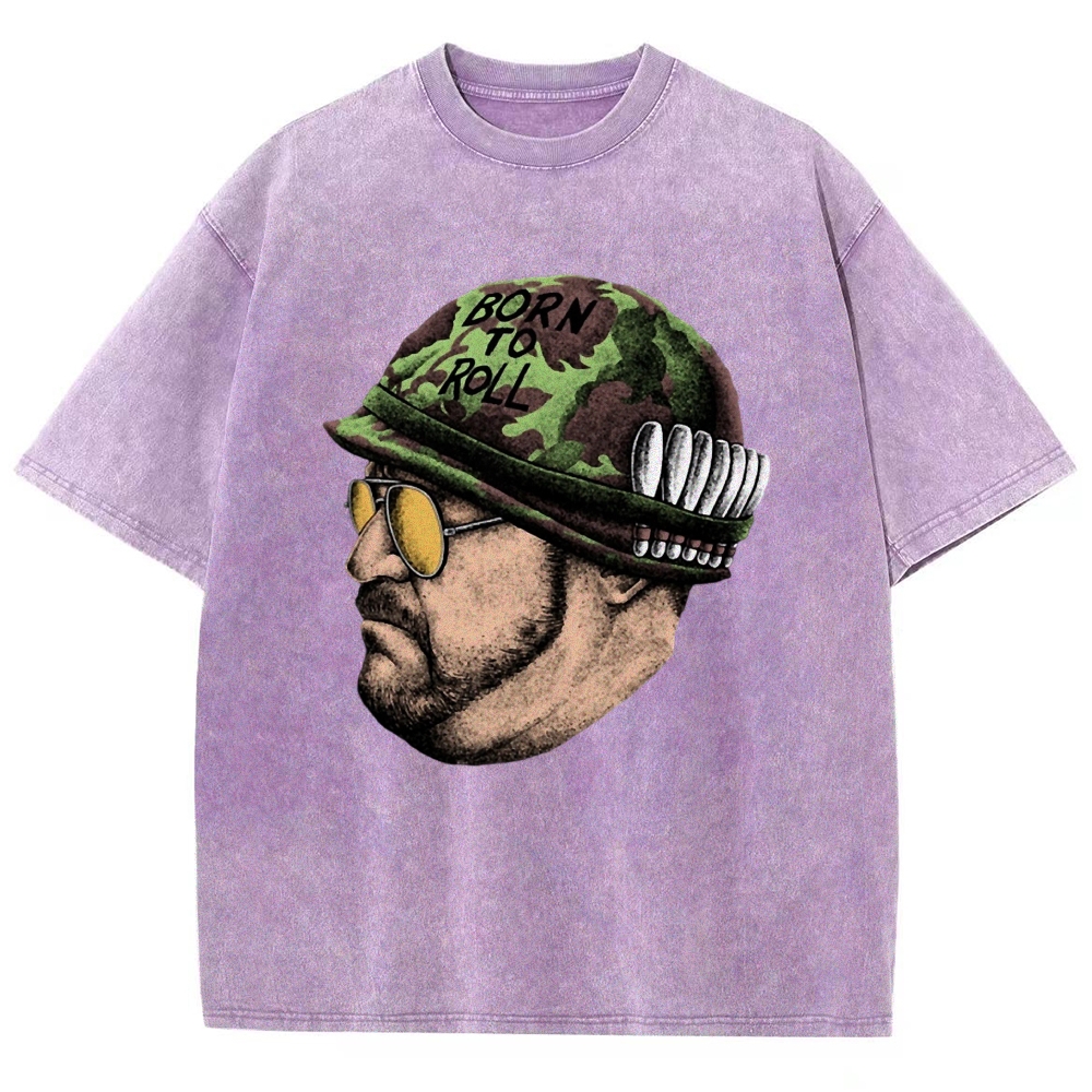 Tan Soldier Helmet Portrait Graphic Washed T-Shirt