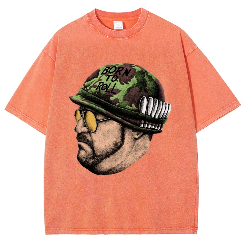 Tan Soldier Helmet Portrait Graphic Washed T-Shirt