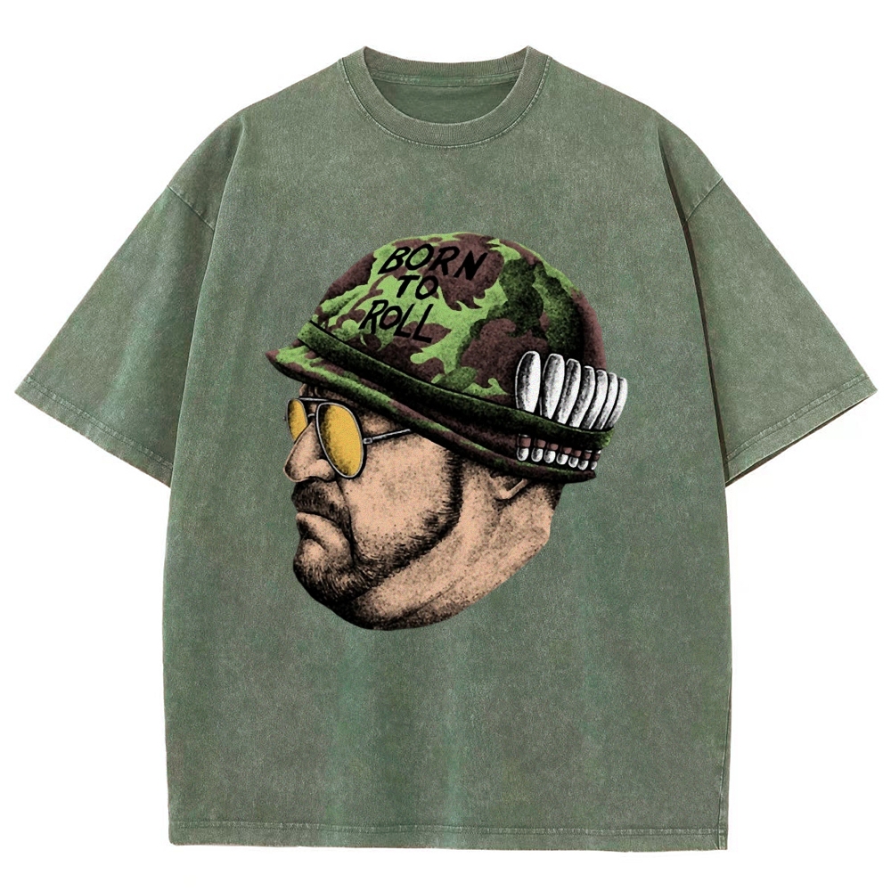Tan Soldier Helmet Portrait Graphic Washed T-Shirt