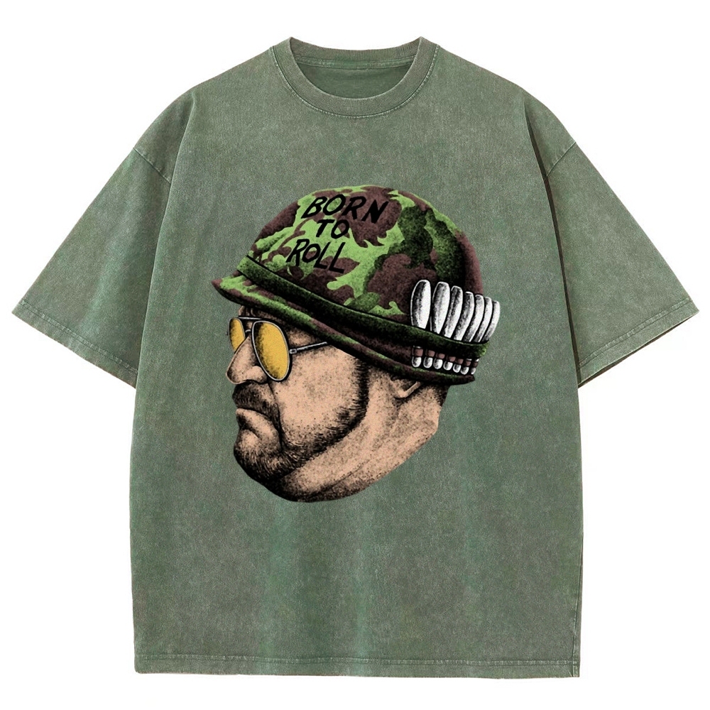 Tan Soldier Helmet Portrait Graphic Washed T-Shirt