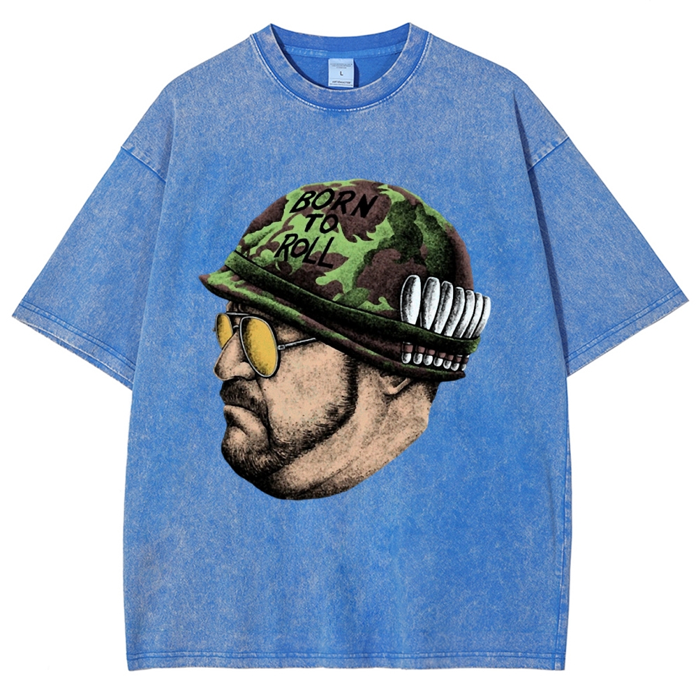 Tan Soldier Helmet Portrait Graphic Washed T-Shirt