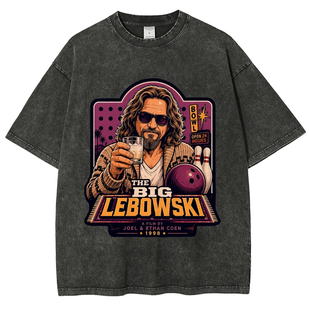Bowling Leisure Male Character Retro Poster Washed T-Shirt