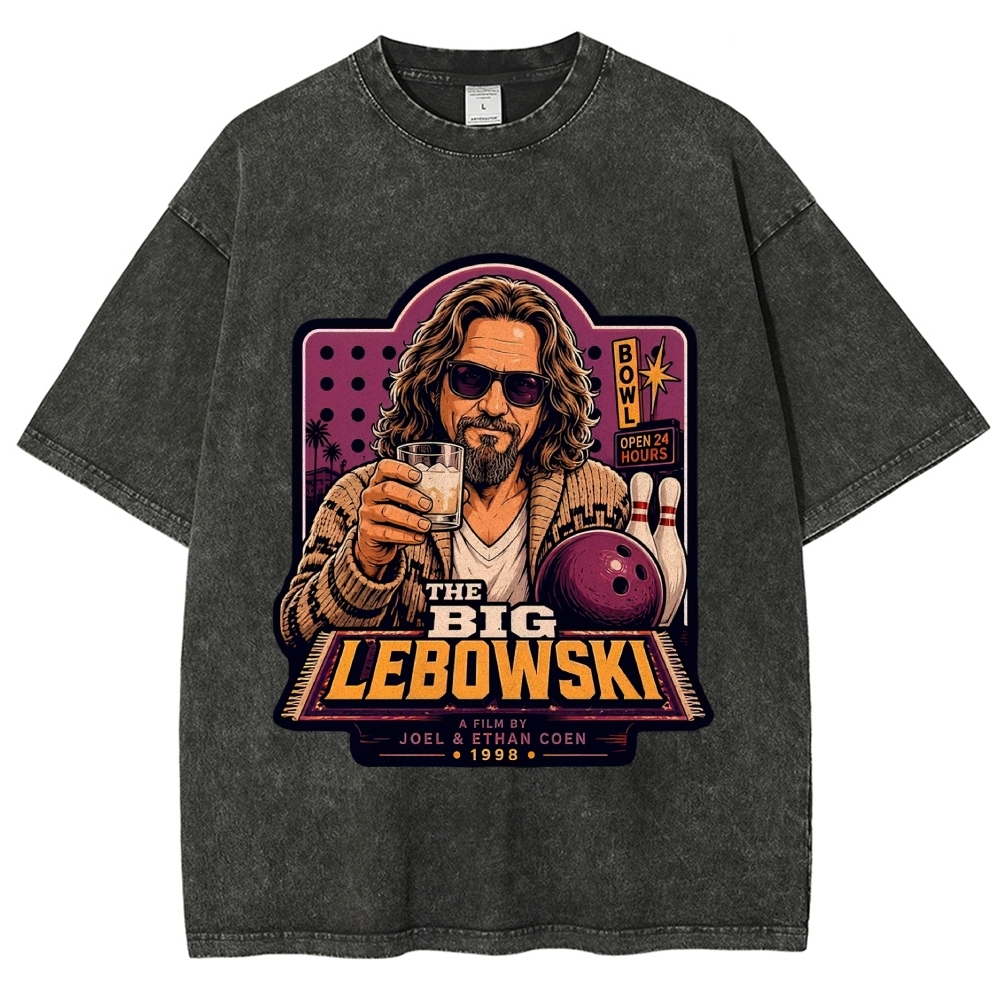 Bowling Leisure Male Character Retro Poster Washed T-Shirt