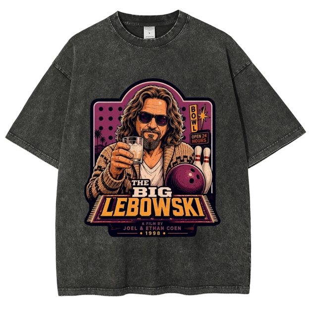 Bowling Leisure Male Character Retro Poster Washed T-Shirt