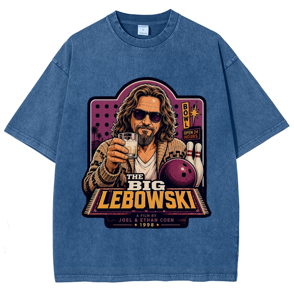 Bowling Leisure Male Character Retro Poster Washed T-Shirt