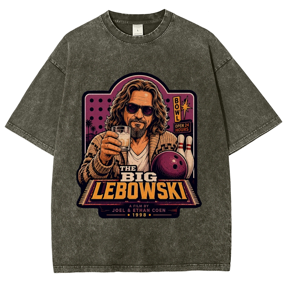 Bowling Leisure Male Character Retro Poster Washed T-Shirt