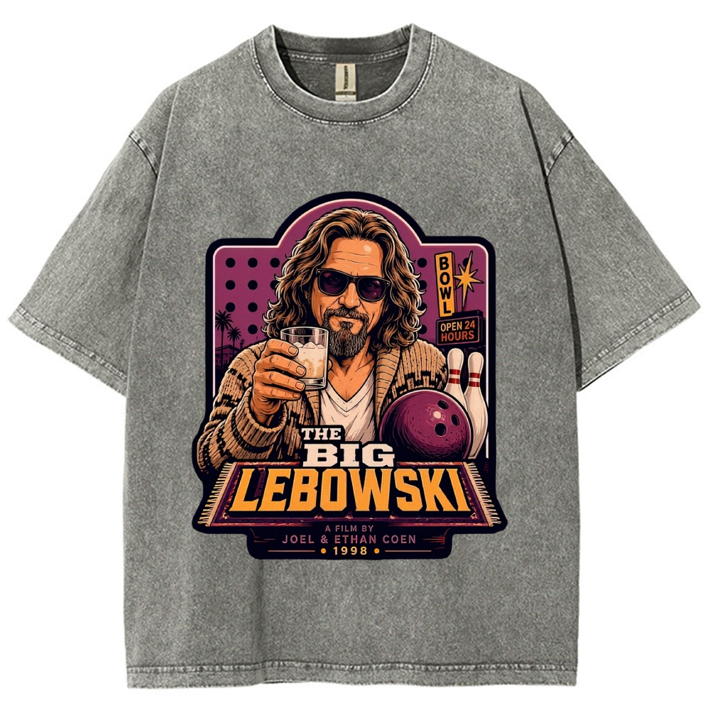 Bowling Leisure Male Character Retro Poster Washed T-Shirt