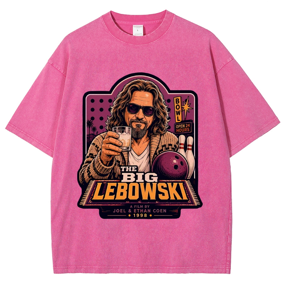 Bowling Leisure Male Character Retro Poster Washed T-Shirt