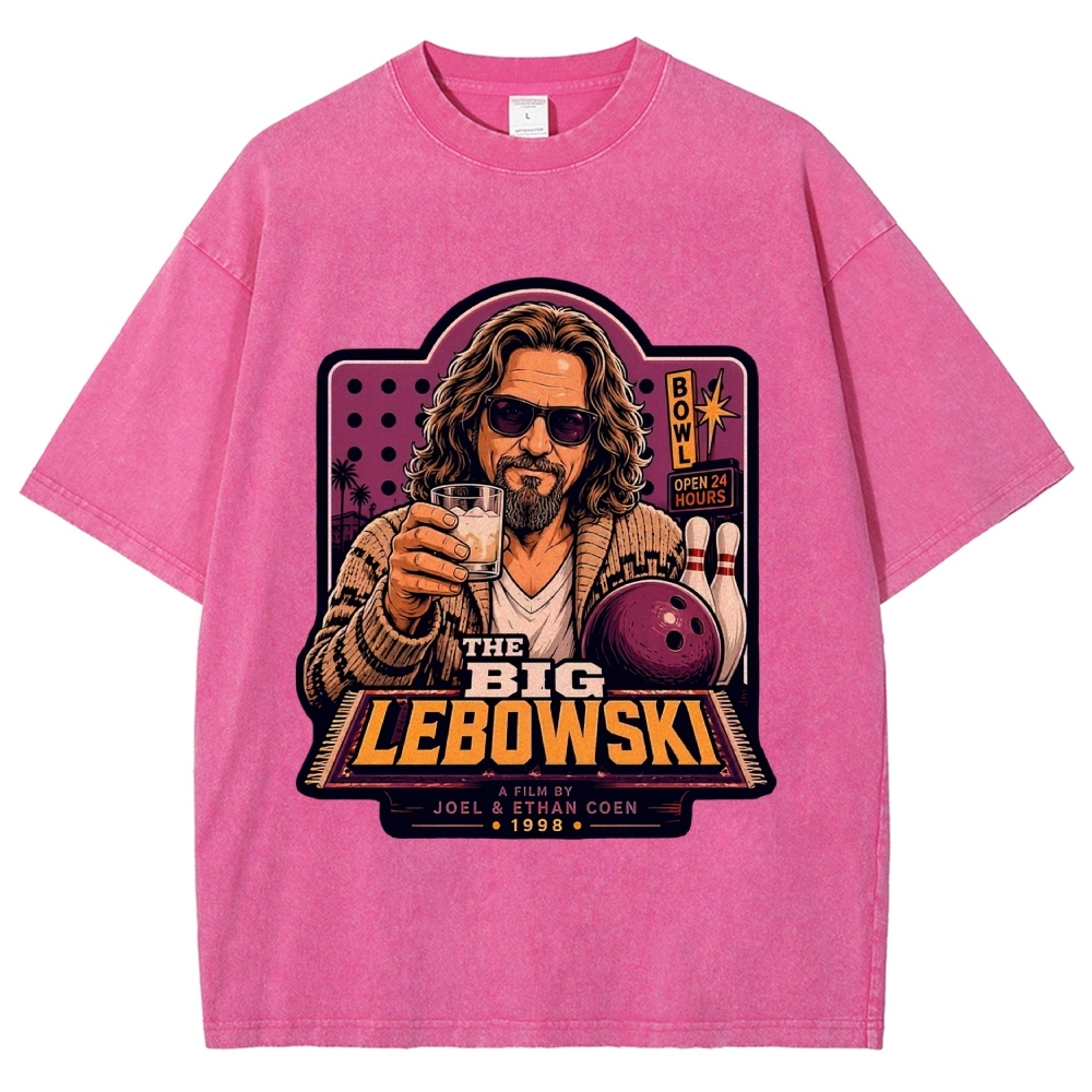 Bowling Leisure Male Character Retro Poster Washed T-Shirt