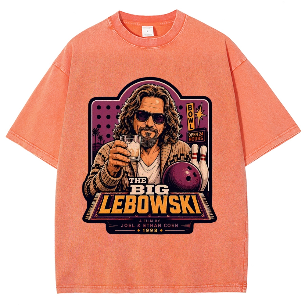 Bowling Leisure Male Character Retro Poster Washed T-Shirt