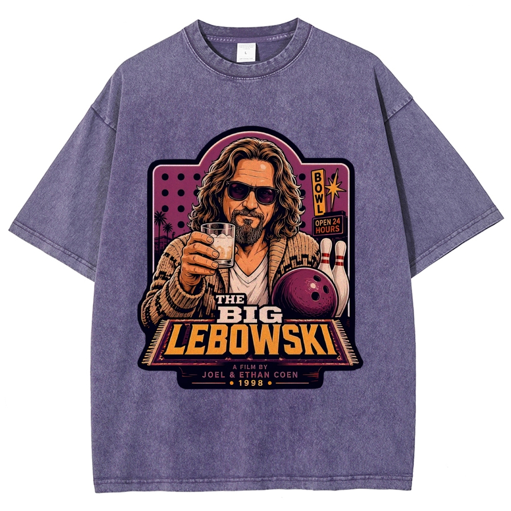 Bowling Leisure Male Character Retro Poster Washed T-Shirt