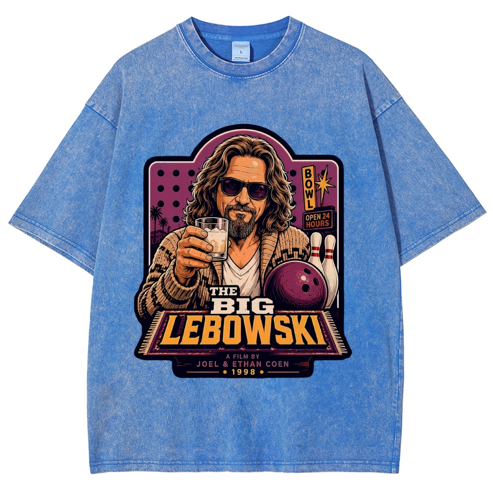 Bowling Leisure Male Character Retro Poster Washed T-Shirt