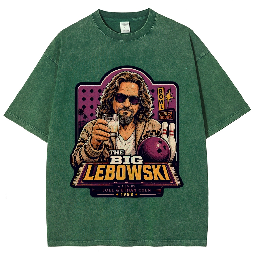 Bowling Leisure Male Character Retro Poster Washed T-Shirt