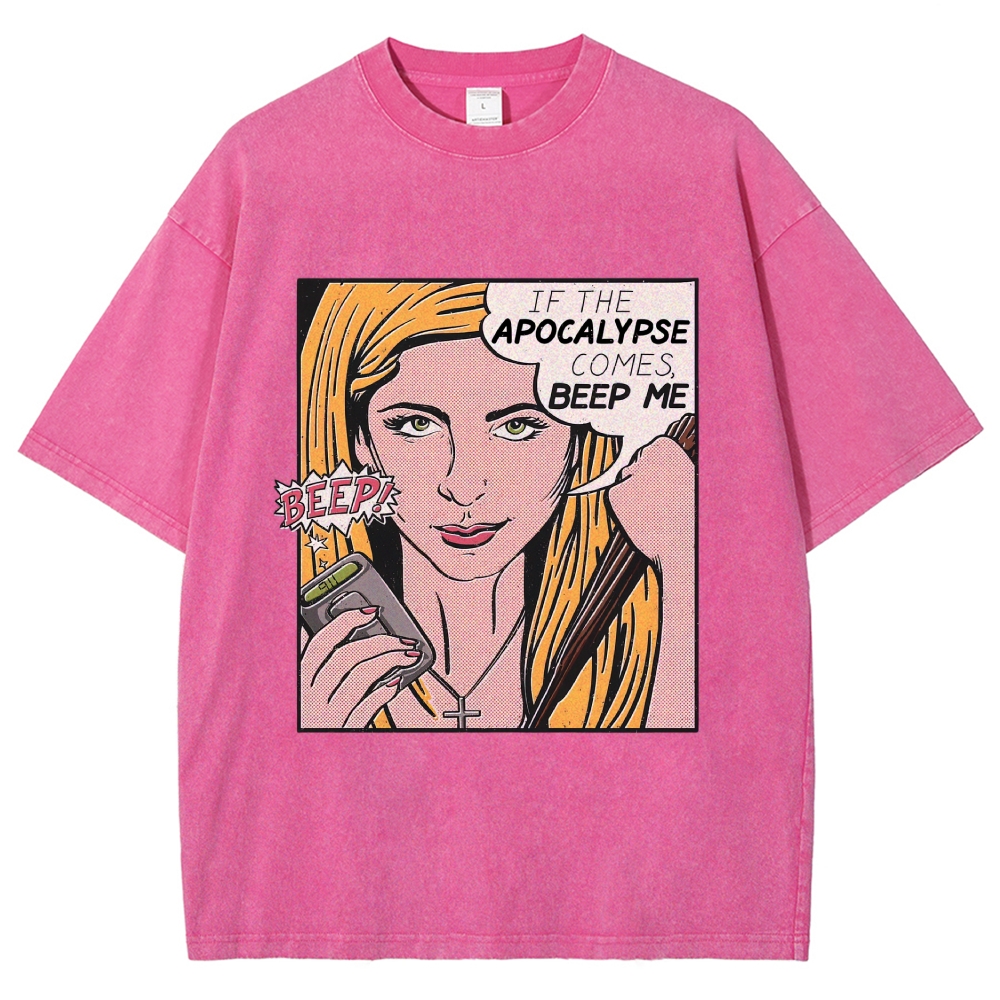 Retro Comic Style Female Hunter Dialogue Graphic Washed T-Shirt 