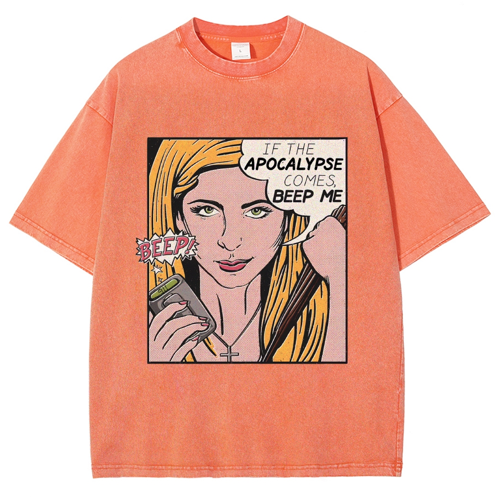 Retro Comic Style Female Hunter Dialogue Graphic Washed T-Shirt 